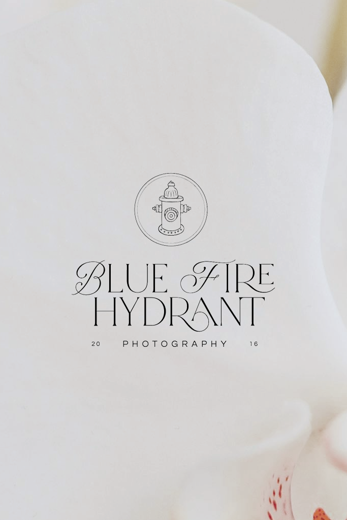 Blue Fire Hydrant Photography logo featuring a minimalist fire hydrant illustration and text set in an elegant serif and sans-serif font pairing.